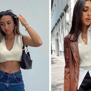 SYDNEY CROPPED SWEATER VEST CREAM Princess Polly